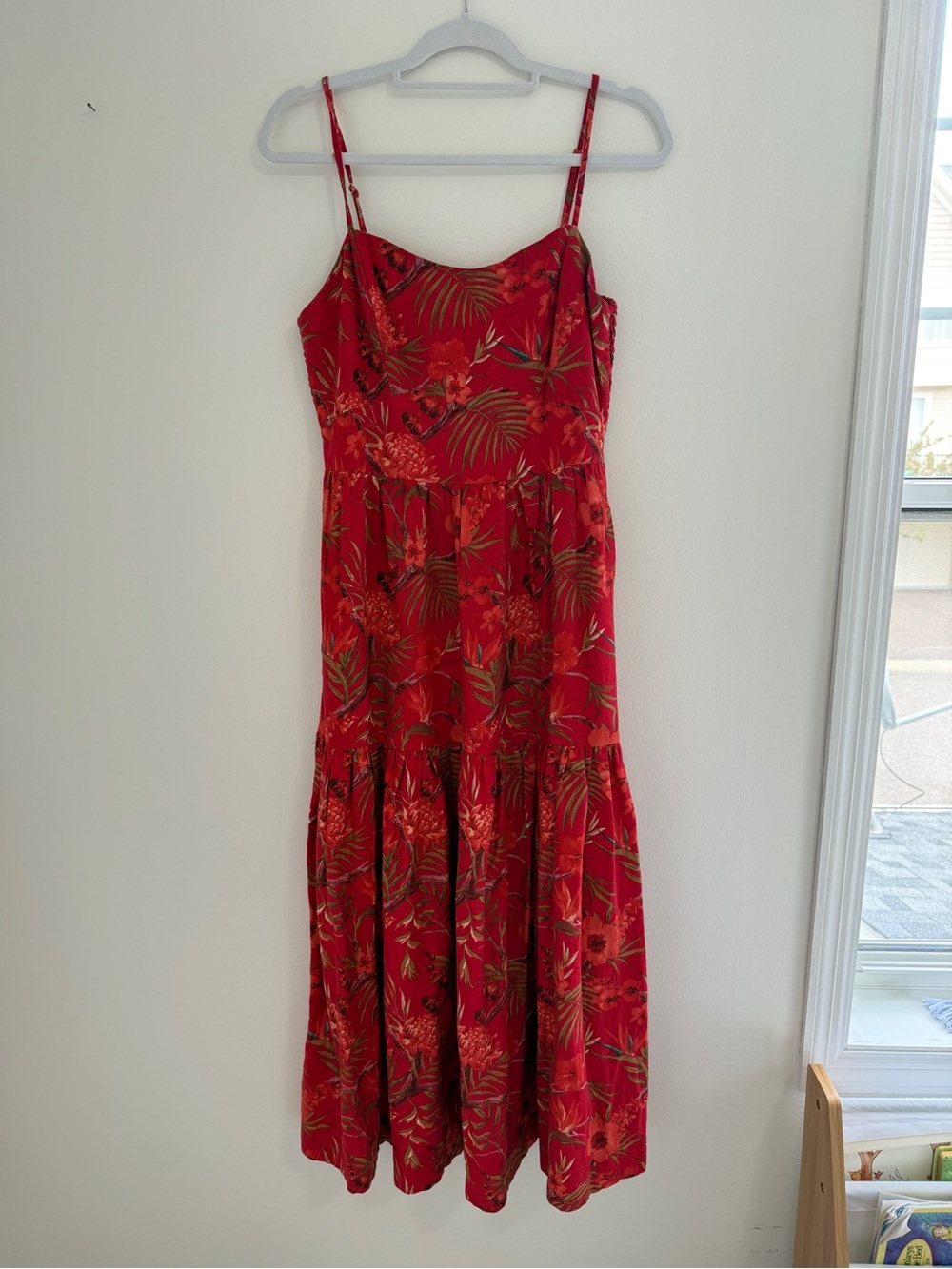 Red Floral Smocked Tiered Midi Dress - Women's - Picture 2 of 5